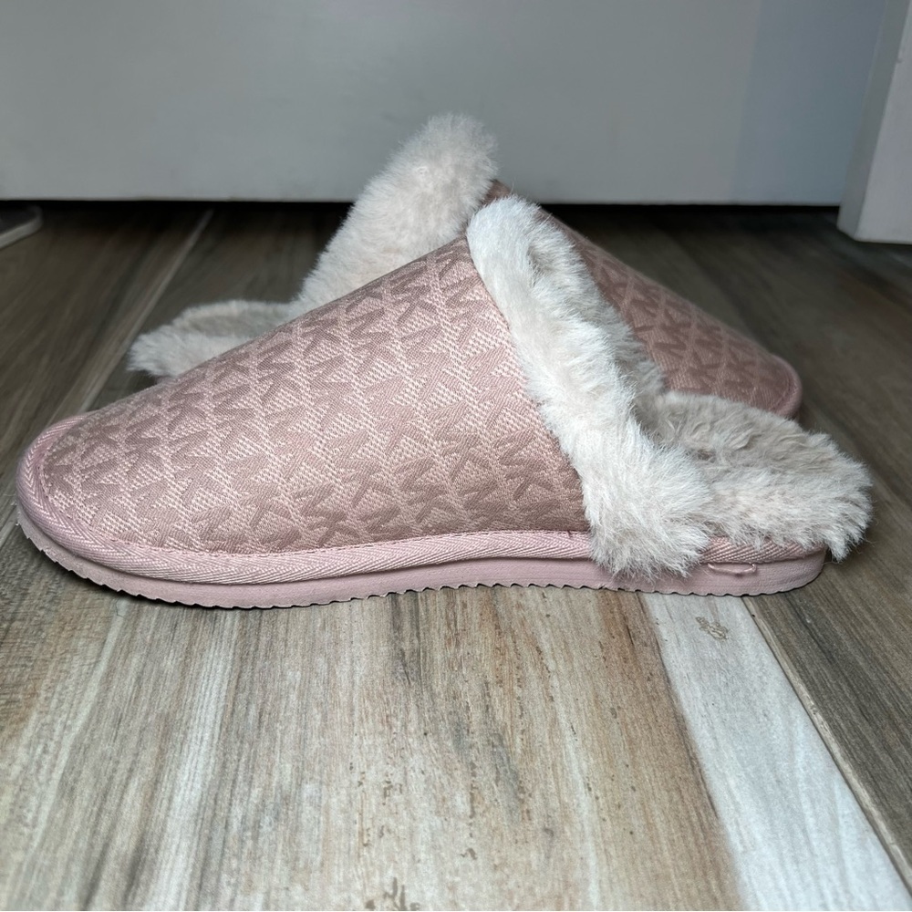 Michael Kors Janis Signature Logo Print, Faux Fur Lined Slippers, Pink, Womens 6 - Picture 8 of 10